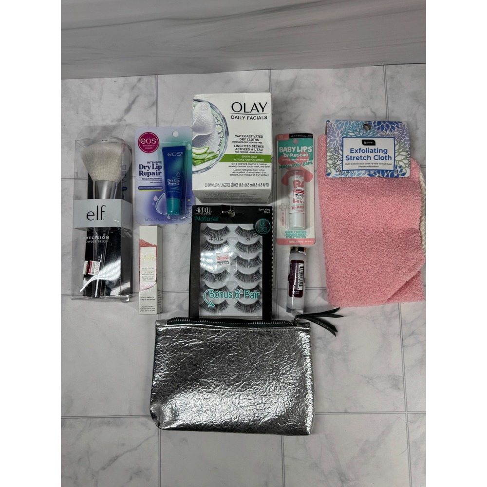 Beauty Bundle Olay Ardell Lashes ELF Brush Revlon Lipstick Laura Geller Ipsy Bag